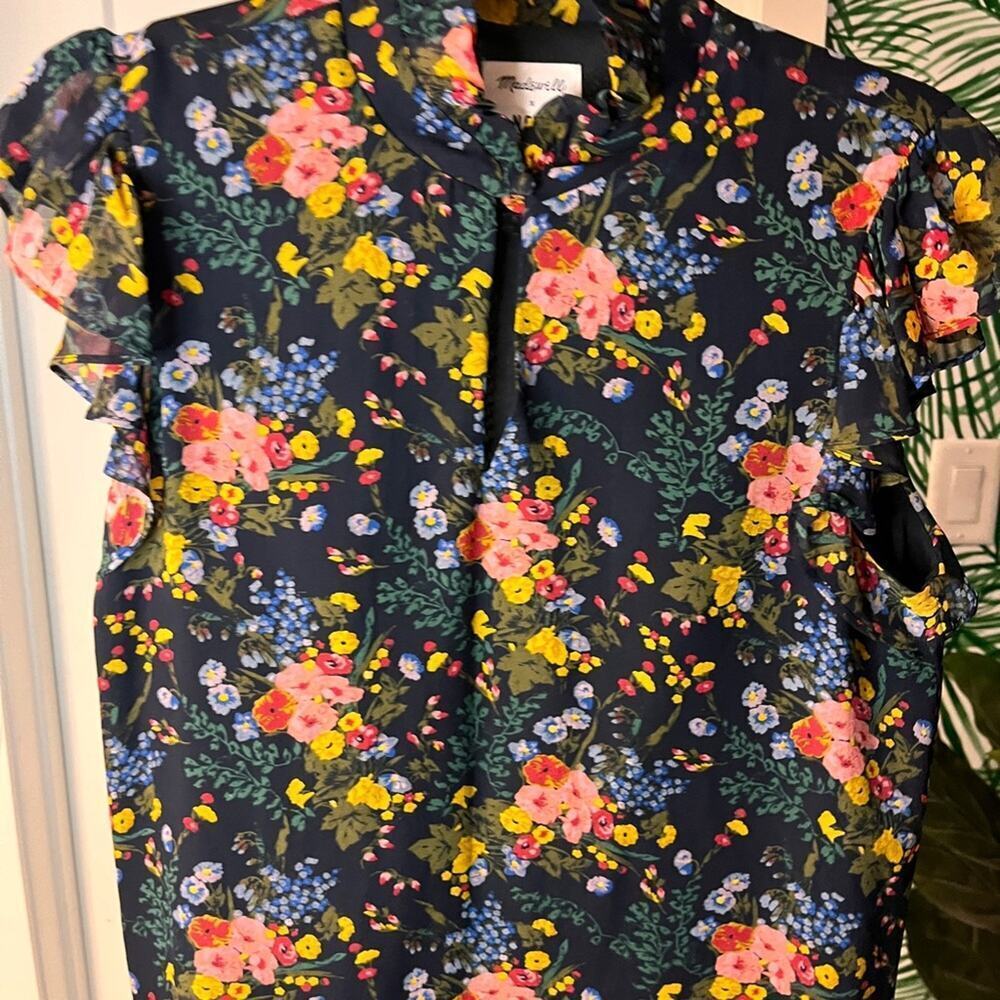 Madewell x No. 6 Black Floral Silk Ruffle Mini Dress Size 4 - Picture 3 of 10